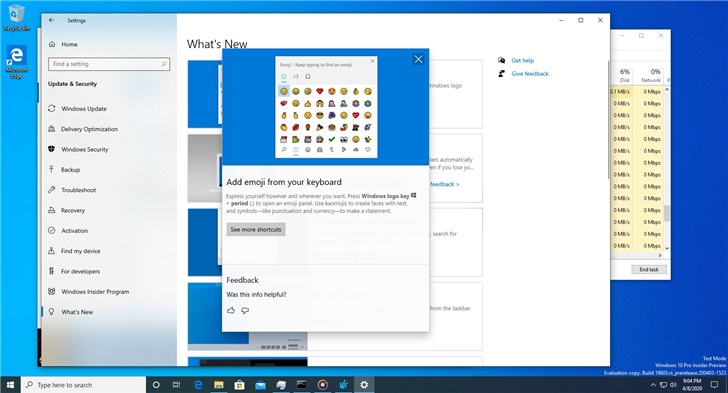 微軟 Win10 快速預(yù)覽版 19603 更新推送:設(shè)置中添加“新增功能”頁面